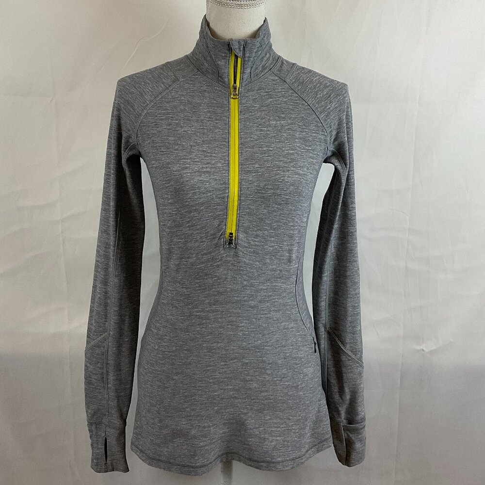 Lululemon Half Zip Top 6 Gray Chartreuse Zipper Long Sleeve Single Pocket